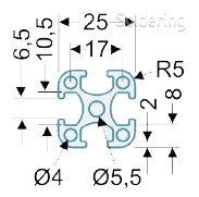 Gie-Tec - Univerzální profil PU25, přírodně eloxovaný, 25x25mm, 1000 mm